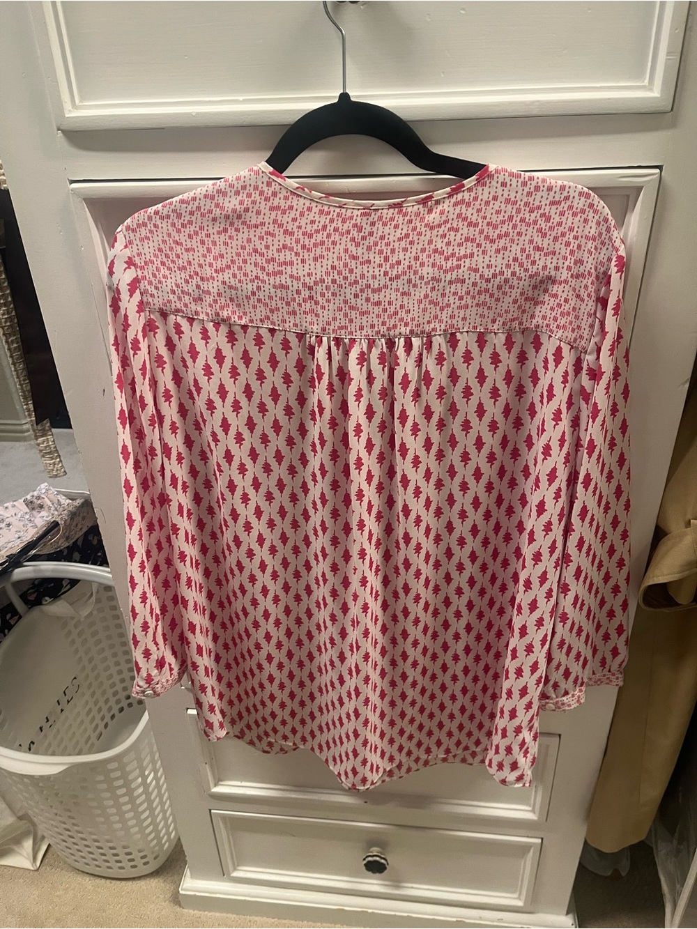 NYDJ Pink and Cream Printed Long-Sleeve Blouse